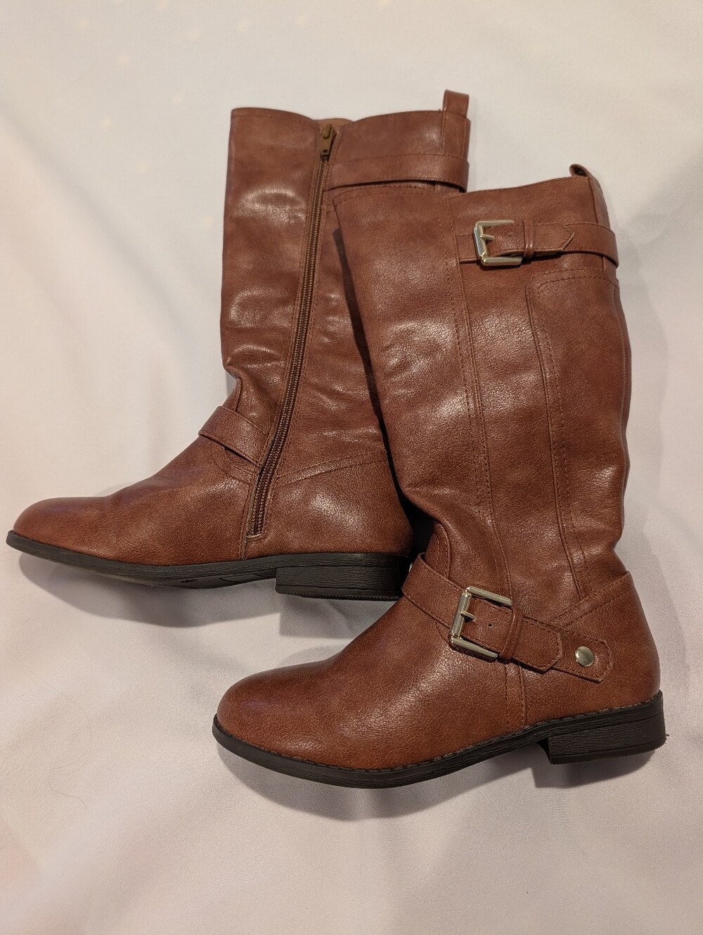 Girls 3 Brown Mid-Calf Boots - Classic Buckle Detail